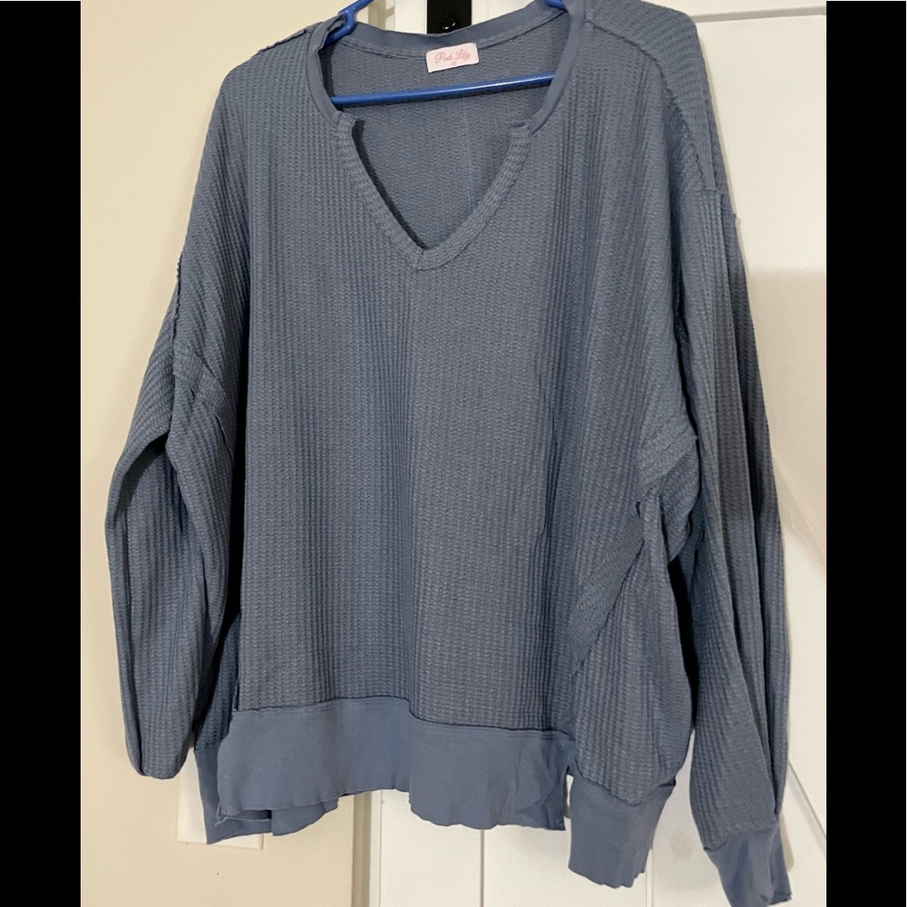 Pink Lily Blue V-Neck Tunic